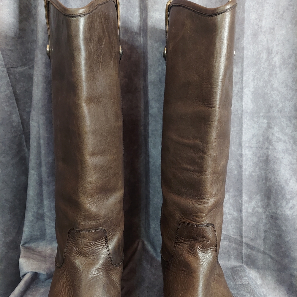 Frye Melissa Button Extended Calf Leather Riding Boots Cognac Brown Women's 9B - Picture 5 of 16